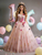 Pink Tulle Print Strapless 3D Flower Quinceanera Dress