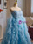 Blue Tulle Hi Lo Beading Prom Dress