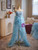 Blue Tulle Hi Lo Beading Prom Dress