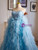Blue Tulle Hi Lo Beading Prom Dress