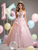 Pink Tulle Lace Flower Crystal Quinceanera Dress