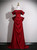 Burgundy Off the Shoulder Pleats Prom Dress With Bow
