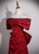 Burgundy Off the Shoulder Pleats Prom Dress With Bow