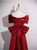 Burgundy Off the Shoulder Pleats Prom Dress With Bow