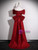 Burgundy Off the Shoulder Pleats Prom Dress With Bow