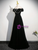 Black Velvet Pearls Puff Sleeve Prom Dress