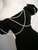 Black Velvet Pearls Puff Sleeve Prom Dress