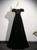 Black Velvet Pearls Puff Sleeve Prom Dress