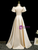 Champagne Satin Puff Sleeve Appliques Prom Dress