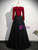 Black Tulle Burgundy Velvet Long Sleeve Appliques Prom Dress