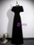Black Velvet Puff Sleeve Beading Prom Dress