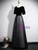 A-Line Black Tulle Velvet Short Sleeve Prom Dress