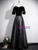 A-Line Black Tulle Velvet Short Sleeve Prom Dress