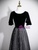 A-Line Black Tulle Velvet Short Sleeve Prom Dress