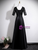 Simple Black Satin Sequins Short Sleeve Prom Dress