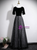Simple Black Satin Sequins Short Sleeve Prom Dress