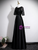 Simple Black Satin Sequins Short Sleeve Prom Dress