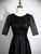 Simple Black Satin Sequins Short Sleeve Prom Dress