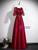 Burgundy Satin Sequins Short Sleeve Prom Dress