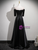 Black Satin Short Sleeve Appliques Prom Dress
