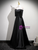 Black Satin Short Sleeve Appliques Prom Dress