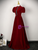 Burgundy Velvet High Neck Short Sleeve Beading Prom Dress