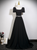 Black Short Sleeve Square Neck Crystal Prom Dress