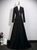 Queenly Black V-neck Long Sleeve Prom Dress
