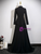 Queenly Black V-neck Long Sleeve Prom Dress