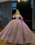 Pink Sequins Long Sleeve Beading Wedding Dress