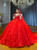 Red Tulle Lace Long Sleeve Beading Wedding Dress