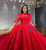 Red Tulle Long Sleeve Appliques Beading Wedding Dress