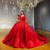 Red Satin Long Sleeve Beading Wedding Dress