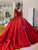 Red Satin Long Sleeve Beading Wedding Dress
