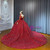 Red Sequins Long Sleeve Backless Wedding Dress