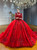 Red Sequins Long Sleeve Beading Wedding Dress