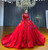 Red Sequins Long Sleeve Beading Wedding Dress