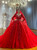 Luxury Red Tulle Long Sleeve Appliques Beading Wedding Dress
