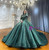 Green Tulle Long Sleeve Beading Wedding Dress