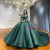 Green Tulle Long Sleeve Beading Wedding Dress