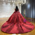 Burgundy Long Sleeve Sequins Wedding Dress