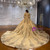 Gold Tulle Sequins Long Sleeve Beading Wedding Dress