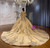 Gold Tulle Sequins Long Sleeve Beading Wedding Dress