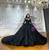 Black Tulle Long Sleeve Backless Wedding Dress