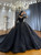 Black Tulle Long Sleeve Backless Wedding Dress