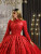 Red Tulle Appliques Long Sleeve Wedding Dress