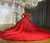 Red Tulle Appliques Long Sleeve Wedding Dress
