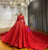 Red Tulle Appliques Long Sleeve Wedding Dress