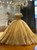 Gold Tulle Off the Shoulder Appliques Wedding Dress