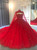 Red Tulle Appliques Beading Wedding Dress